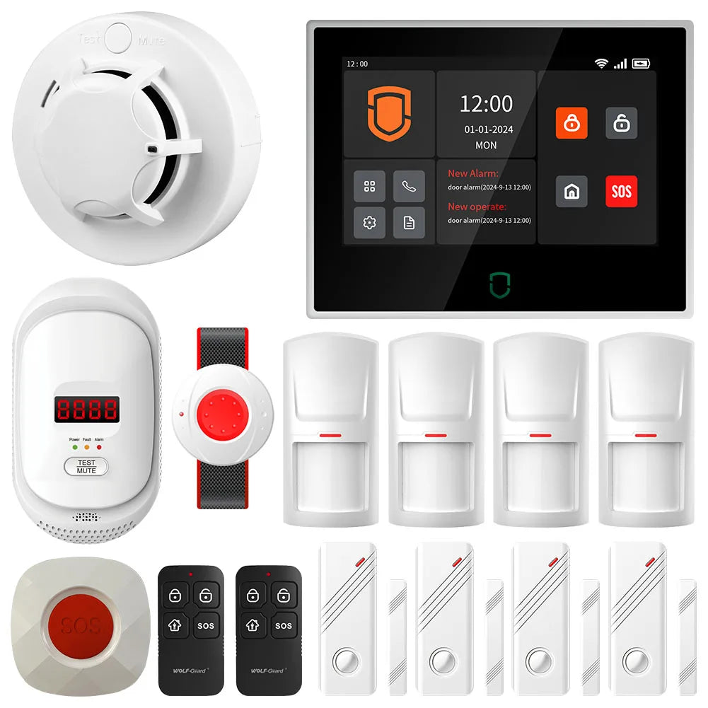 Système d'alarme de sécurité GSM intelligent Tuya 4G GSM WIFI pour la maison connectée, compatible avec Alexa et Google.