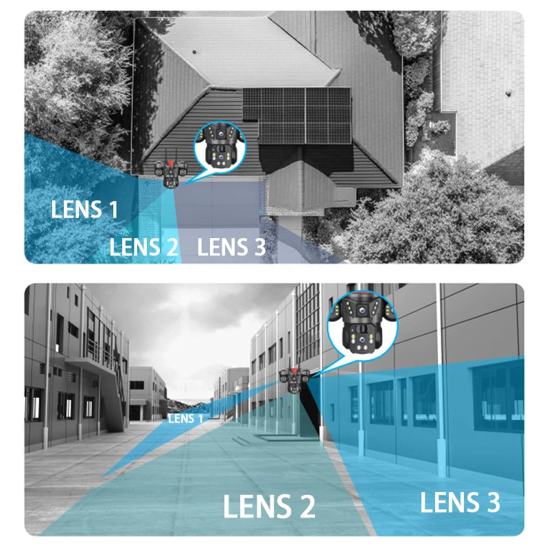 Caméra de Surveillance Wistino V380 Pro | 9 MP, PTZ, Triple Objectif, 4G/Wi-Fi et Panneau Solaire