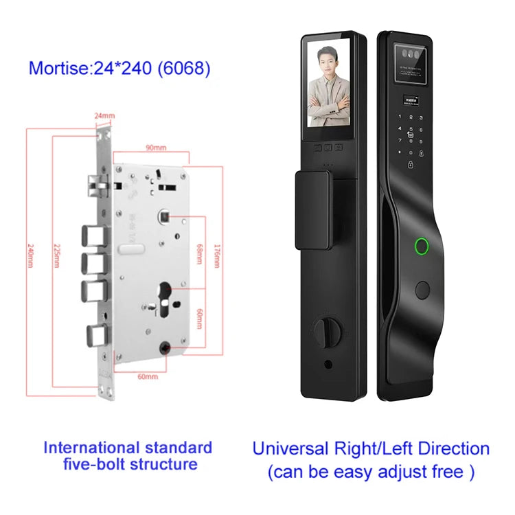 Serrures intelligentes 3D à reconnaissance faciale, mot de passe, caméra numérique intelligente, intégration vidéo, empreinte numérique, serrure de porte