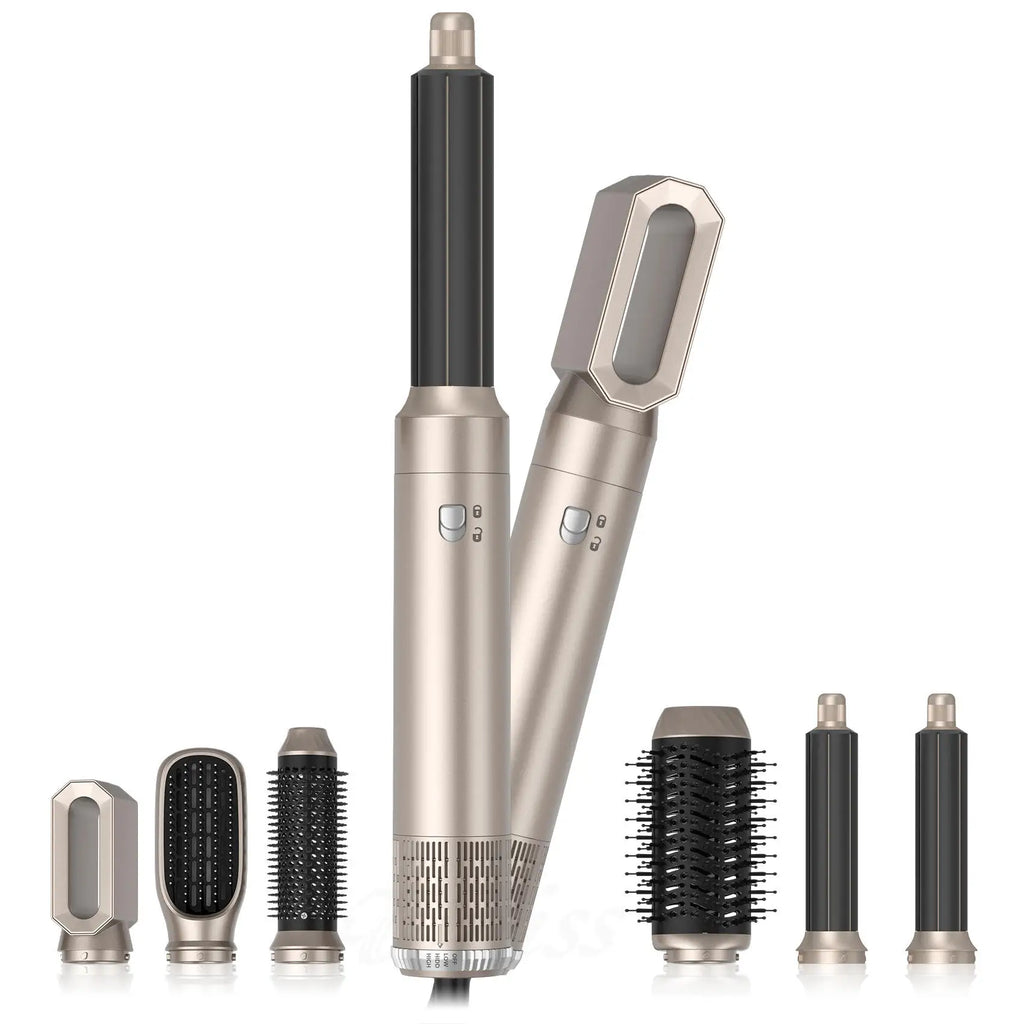Sèche-cheveux ionique de luxe 1000 W avec brosse à air chaud 6 en 1 pour cheveux fins et épais, séchage rapide et 6 embouts inclus.