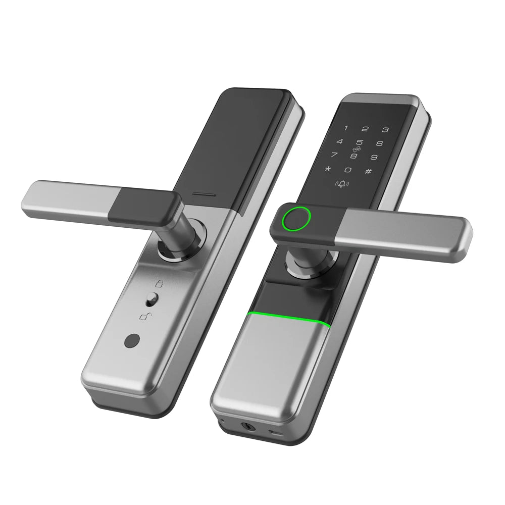 Serrures intelligentes à distance pour porte d'entrée, serrure électronique Tuya pour porte en aluminium, serrure de porte intelligente d'hôtel avec empreinte numérique et sonnette.