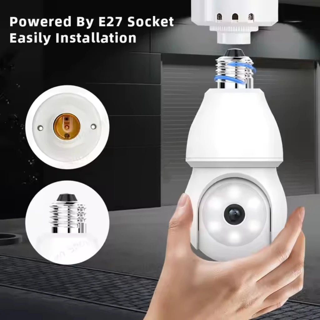 Caméra ampoule PTZ WiFi HIKWIFI, 360°, IP66, audio bidirectionnel, vision nocturne, iCSee