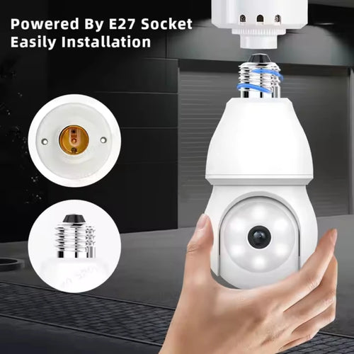 Caméra ampoule PTZ WiFi HIKWIFI, 360°, IP66, audio bidirectionnel, vision nocturne, iCSee