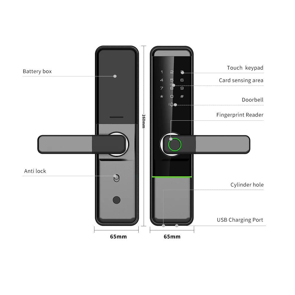 Serrure électronique Tuya Wifi avec application, haute sécurité, sans clé, empreinte numérique, serrure intelligente, carte de mot de passe, clé de secours, serrure connectée pour la maison.