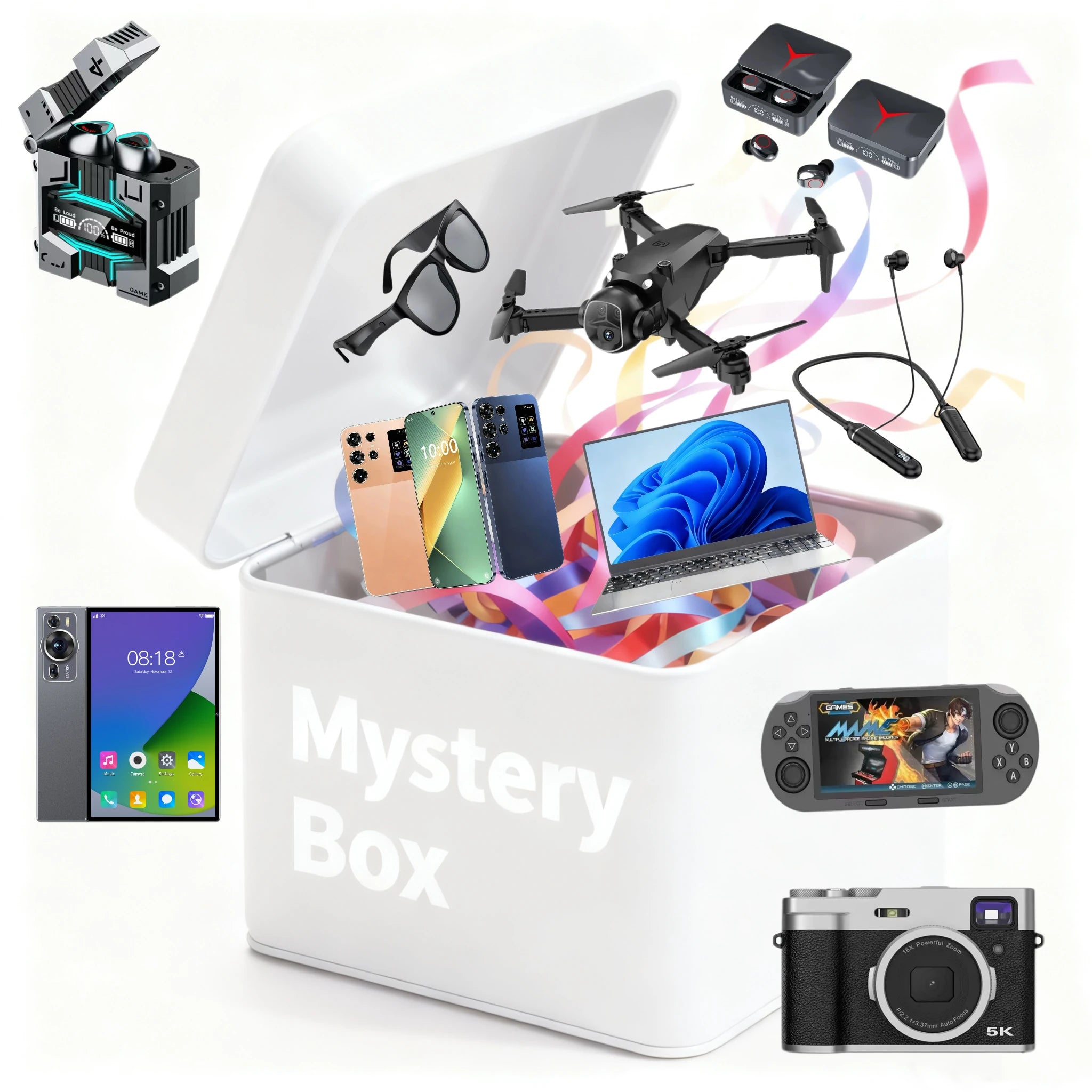 Coffret Mystère Vintage 100% Gagnant – Écouteurs, Montre Connectée, Cadeau Surprise