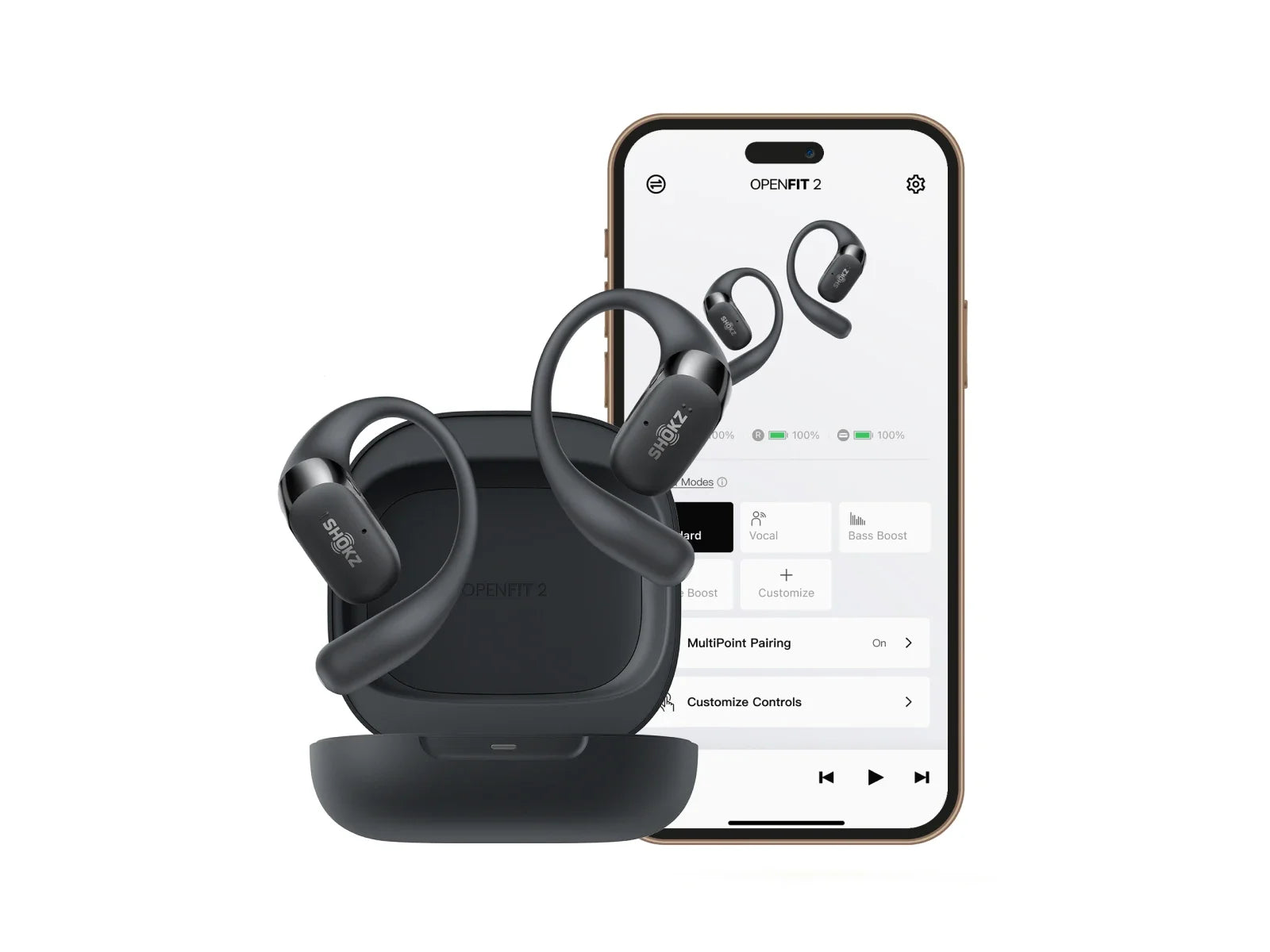 Écouteurs Open-Ear SHOKZ OpenFit 2 – Bluetooth, LED, Micro & Crochet Confortable