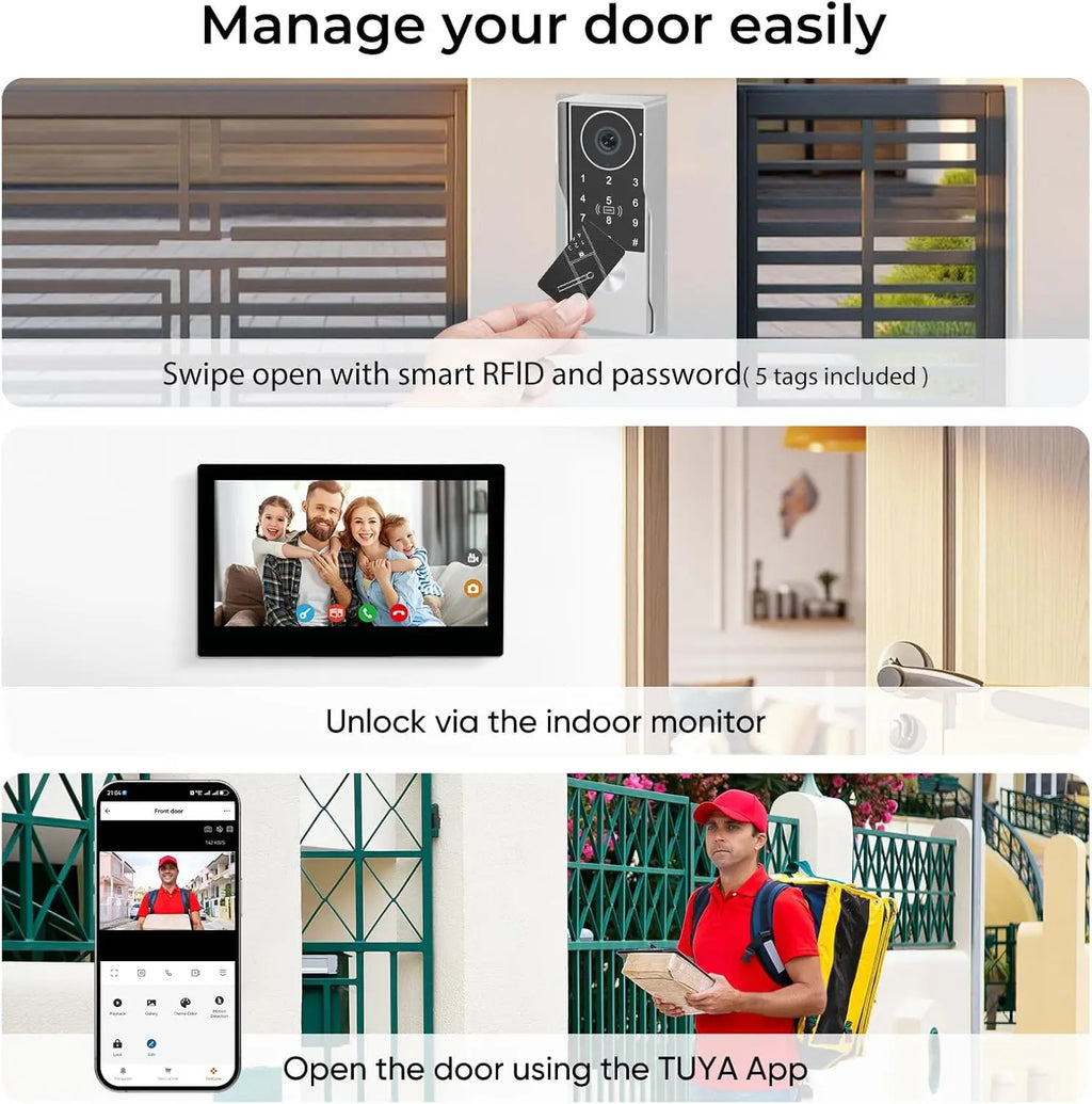 KW07 Tuya 1080P Moniteur tactile 7/10 pouces Déverrouillage par empreinte numérique Interphone vidéo Système de sécurité pour villa et maison