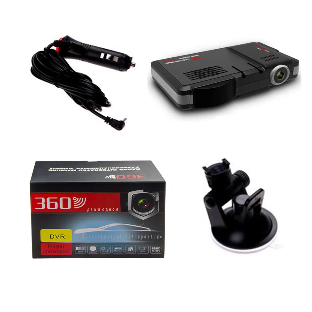 Détecteur de radar 2-en-1 avec écran tactile 1080p, capteur G, caméra embarquée avec alarme de survitesse à 170° et interface multilingue.