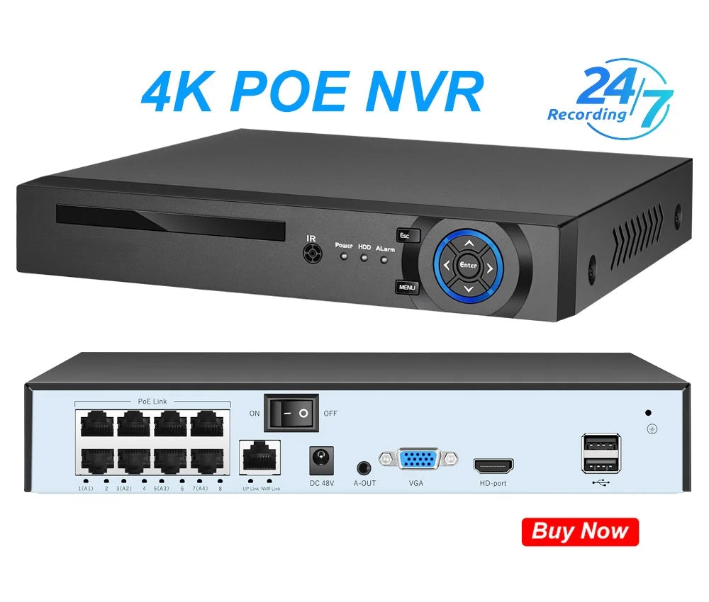 Système de vidéosurveillance réseau étanche avec détection de visage IA 8MP, caméra de sécurité IP PoE avec détection humaine