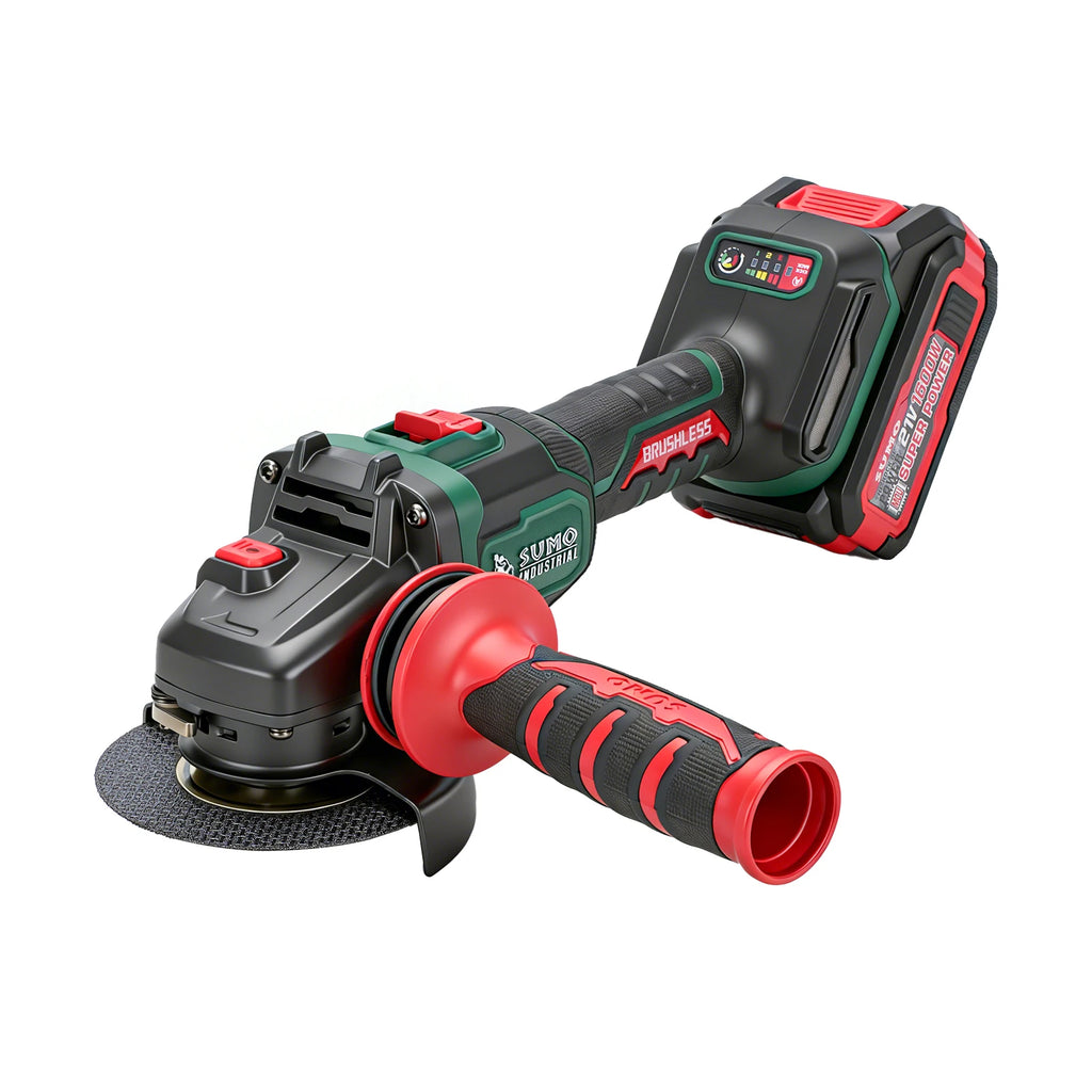 Meuleuse d'angle sans fil SUMO INDUSTRIAL 21 V 1400 W, sans balais, pour travaux intensifs, batterie lithium 4,0 Ah, meulage et découpe des métaux