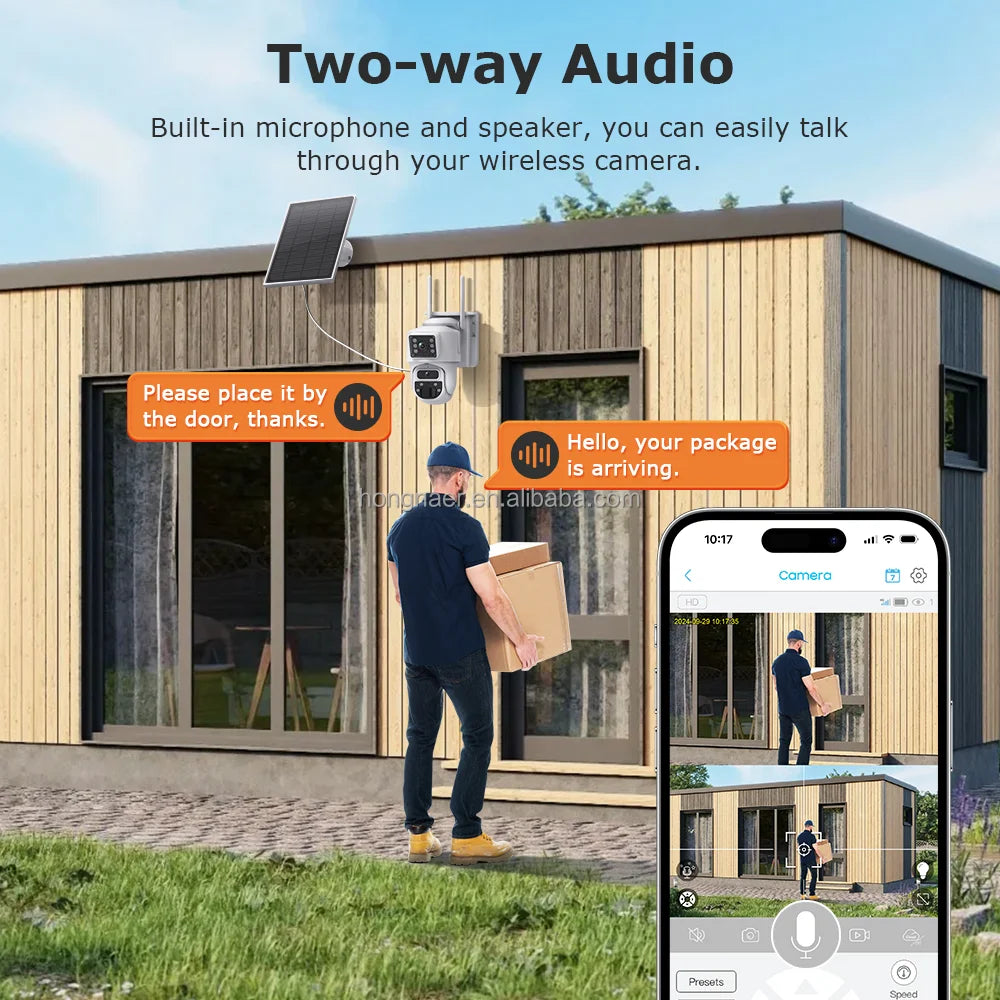 Caméra de Surveillance Hongnaer 6 MP | PTZ 360°, Double Objectif, Wi-Fi Solaire et Application UBox