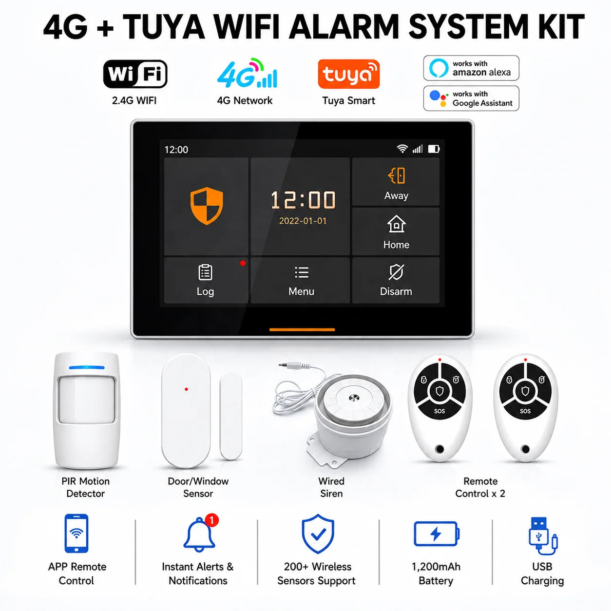 Système d'alarme antivol sans fil Tuya Smart GSM avec détecteur de mouvement et connexion Wi-Fi GSM.