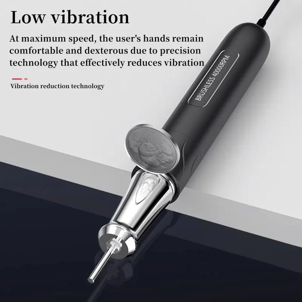 WELLSTRY Nouvelle arrivée Perceuse à ongles portable rechargeable sans balais 40000 tr/min Embouts en tungstène et acier inoxydable