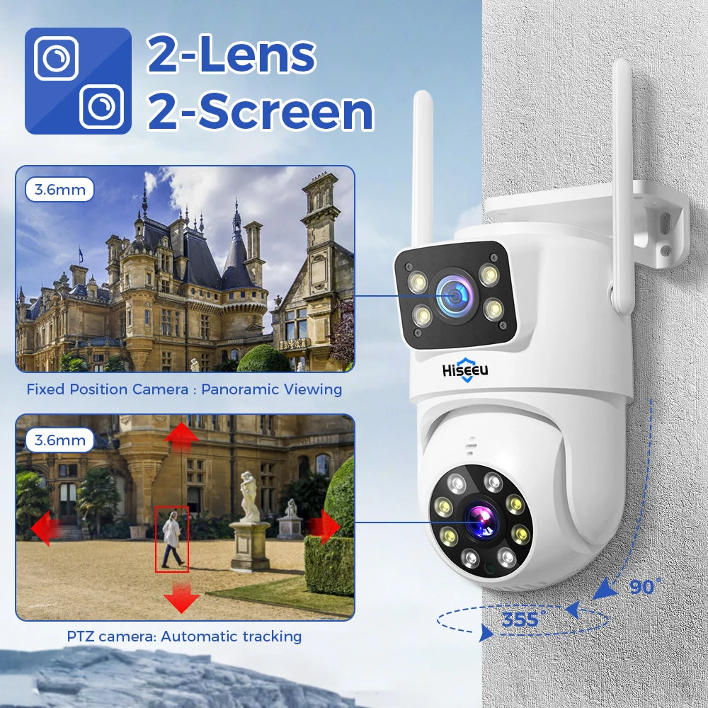 Système de caméra NVR 16 canaux à double objectif 5 GHz avec vision nocturne couleur et caméra de sécurité PTZ sans fil WiFi extérieur