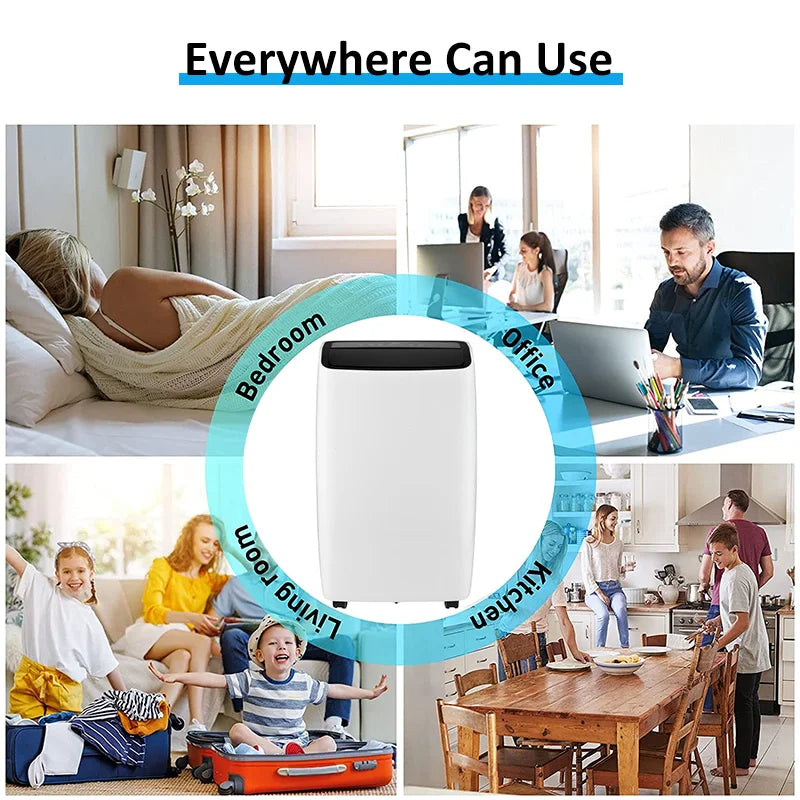 Climatiseur portable silencieux FUDA ECO 12 000 BTU avec purificateur d'air UV-C, refroidisseur et chauffage intelligent pour la maison.