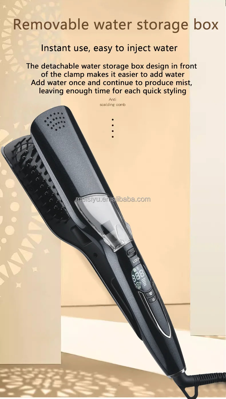 Brosse lissante professionnelle à air chaud, peigne lissant à température réglable, fer à lisser vapeur en céramique