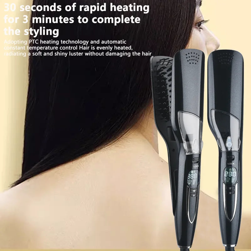 Brosse lissante professionnelle à air chaud, peigne lissant à température réglable, fer à lisser vapeur en céramique