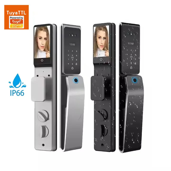 Serrure connectée Tuya entièrement automatique de haute qualité avec reconnaissance faciale et palmaire, étanche, pour mortaise 6068/85.
