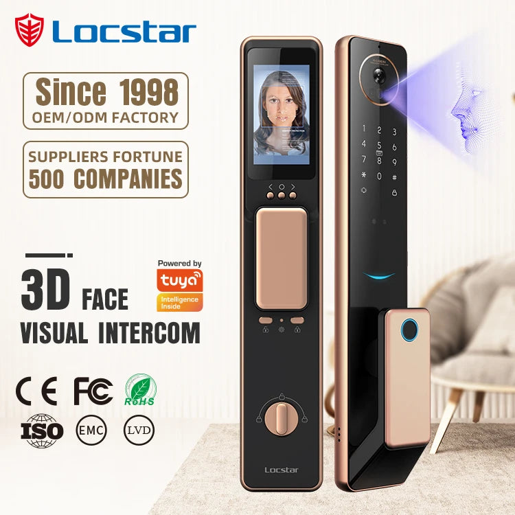 Locstar télécommande intelligente Tuya Wifi Cerradura Inteligente 3D reconnaissance faciale biométrique serrure de porte avec caméra de sonnette