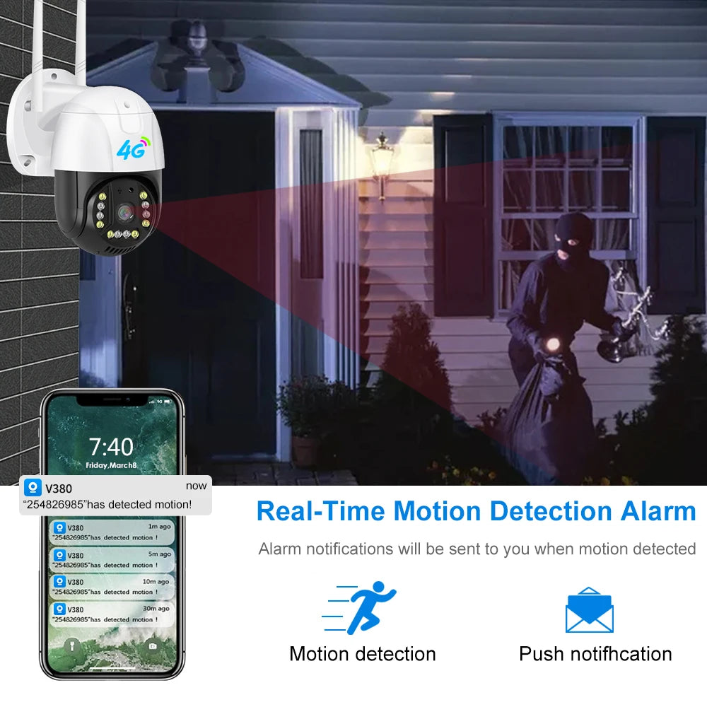 Caméra de surveillance extérieure dôme IP PTZ 3MP HD 3G avec carte SIM 4G et vision nocturne