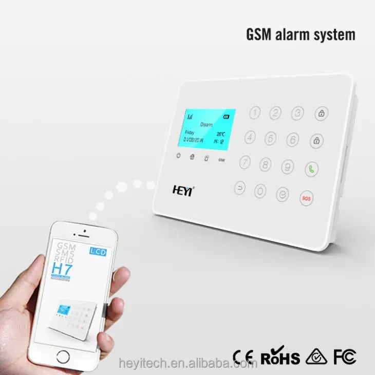 Alarme antivol sans fil GSM blanche HEYI avec détecteur de fumée 868 MHz et 433 MHz Z-Wave, garantie 2 ans et 8 heures.