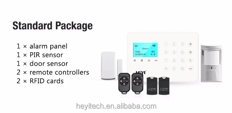 Alarme antivol sans fil GSM blanche HEYI avec détecteur de fumée 868 MHz et 433 MHz Z-Wave, garantie 2 ans et 8 heures.