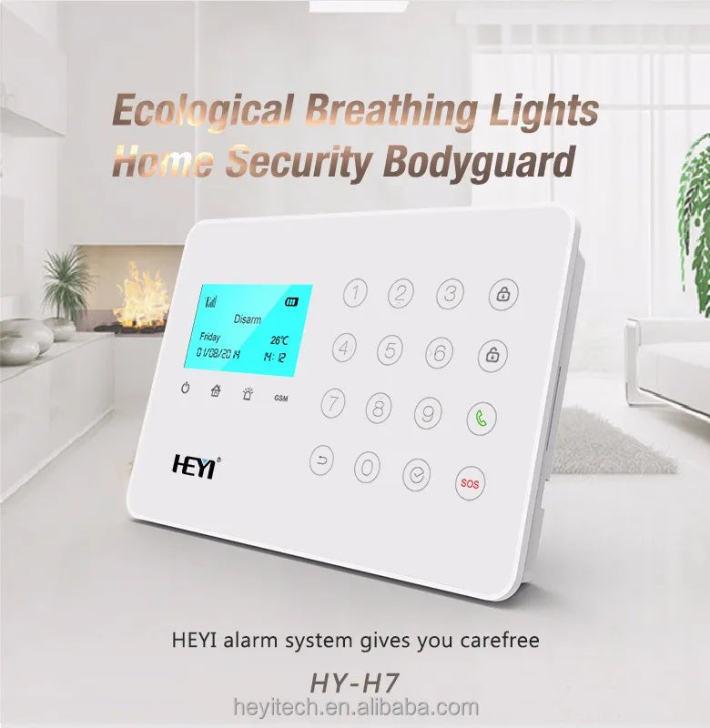 Alarme antivol sans fil GSM blanche HEYI avec détecteur de fumée 868 MHz et 433 MHz Z-Wave, garantie 2 ans et 8 heures.