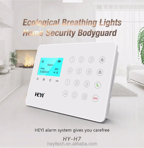 Alarme antivol sans fil GSM blanche HEYI avec détecteur de fumée 868 MHz et 433 MHz Z-Wave, garantie 2 ans et 8 heures.