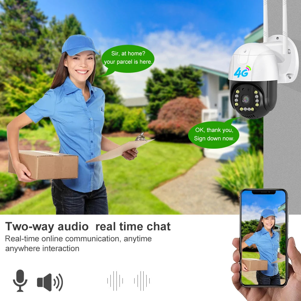 Caméra de surveillance extérieure dôme IP PTZ 3MP HD 3G avec carte SIM 4G et vision nocturne