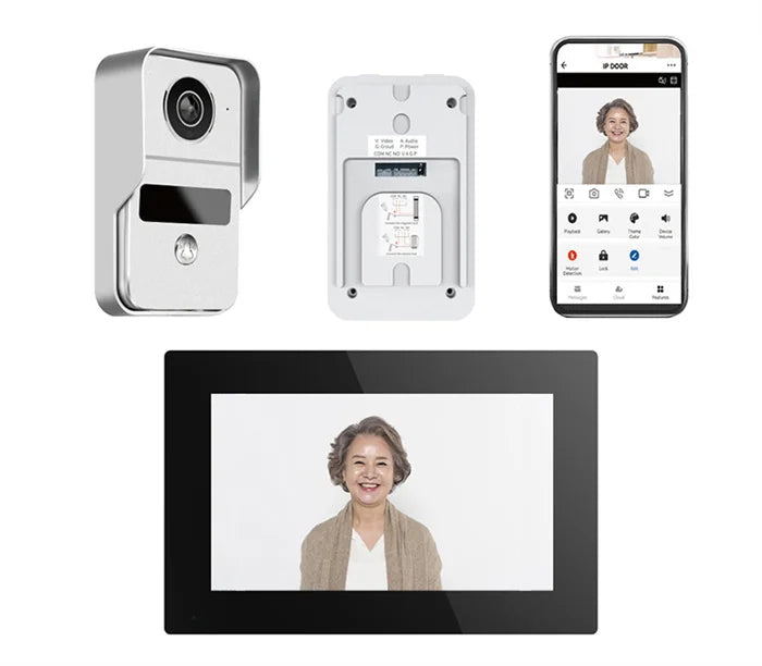 Sonnette vidéo filaire 1080p 7 pouces avec moniteur intérieur et interphone Wi-Fi intégré