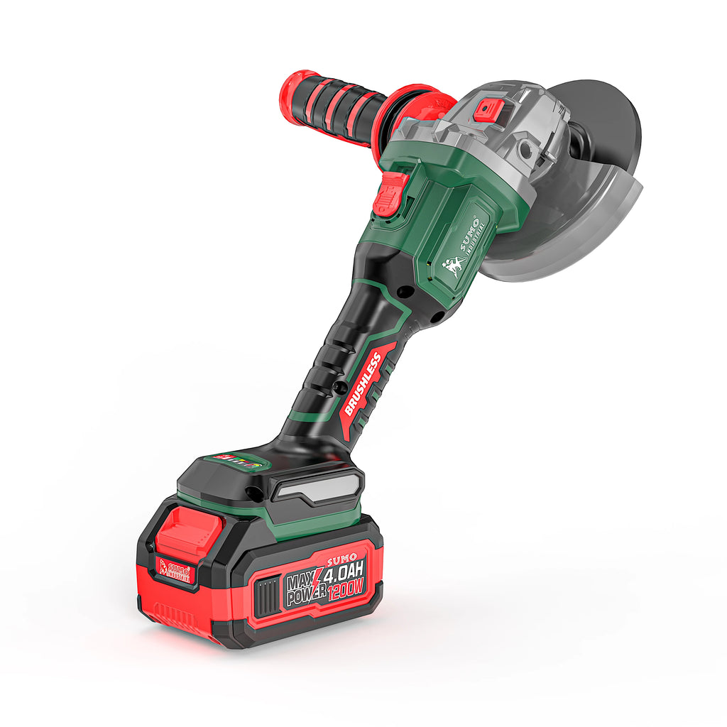 Meuleuse d'angle sans fil SUMO INDUSTRIAL 21 V 1400 W, sans balais, pour travaux intensifs, batterie lithium 4,0 Ah, meulage et découpe des métaux