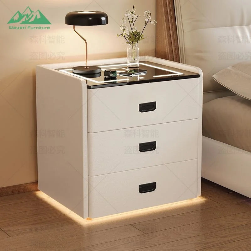 Table de Nuit Wayon – Verrou Digital, Charge Sans Fil, Enceinte BT & 3 Tiroirs