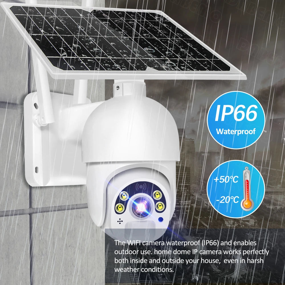 Système de caméra de sécurité sans fil extérieur intelligent avec panneau solaire et batterie, vision nocturne 4G et alimentation solaire.