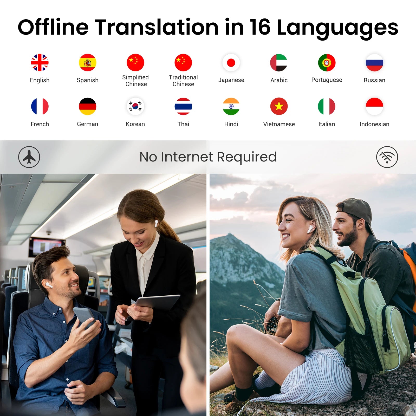 Écouteurs Traducteurs Wooask A8 – IA, 144 Langues, ChatGPT, Bluetooth 5.3 & 25h
