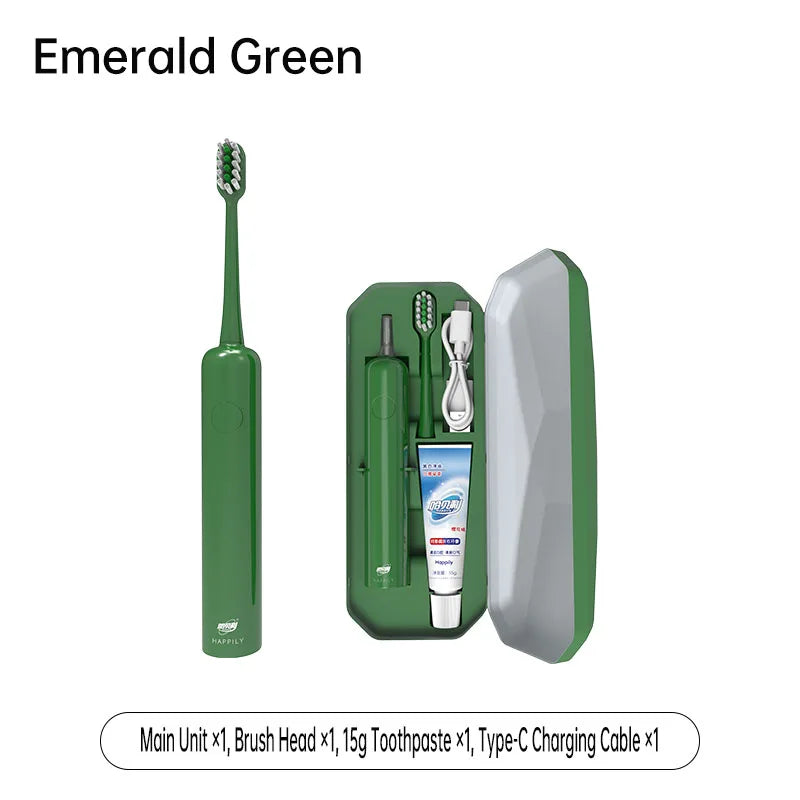 Brosse à dents vibrante Happily, IPX7, charge Type-C, autonomie 90 jours, 3 modes, blanchiment
