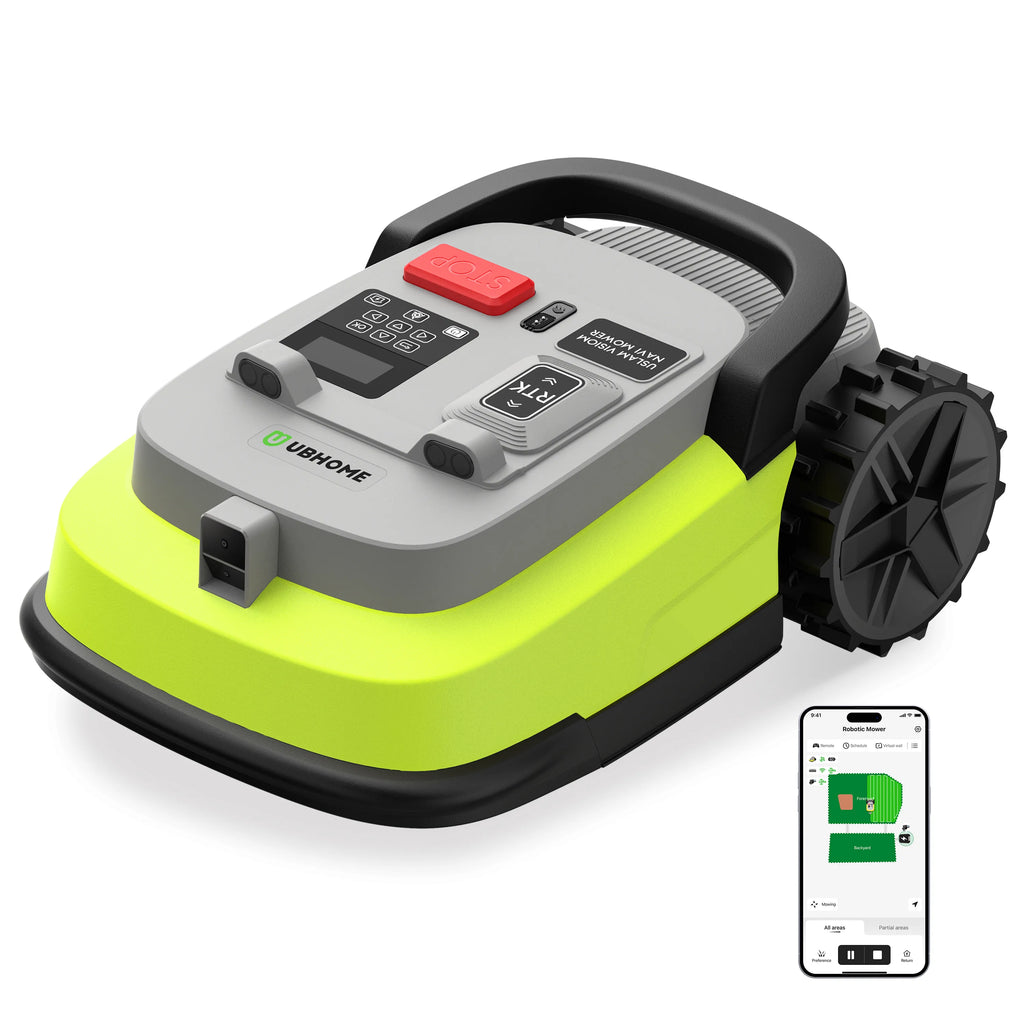 Tondeuse à gazon robot sans fil EU Sotcks UBHOME M10, 1000 m², avec RTK pleine bande de fréquence + vision IA et contrôle par application. Tondeuse silencieuse.