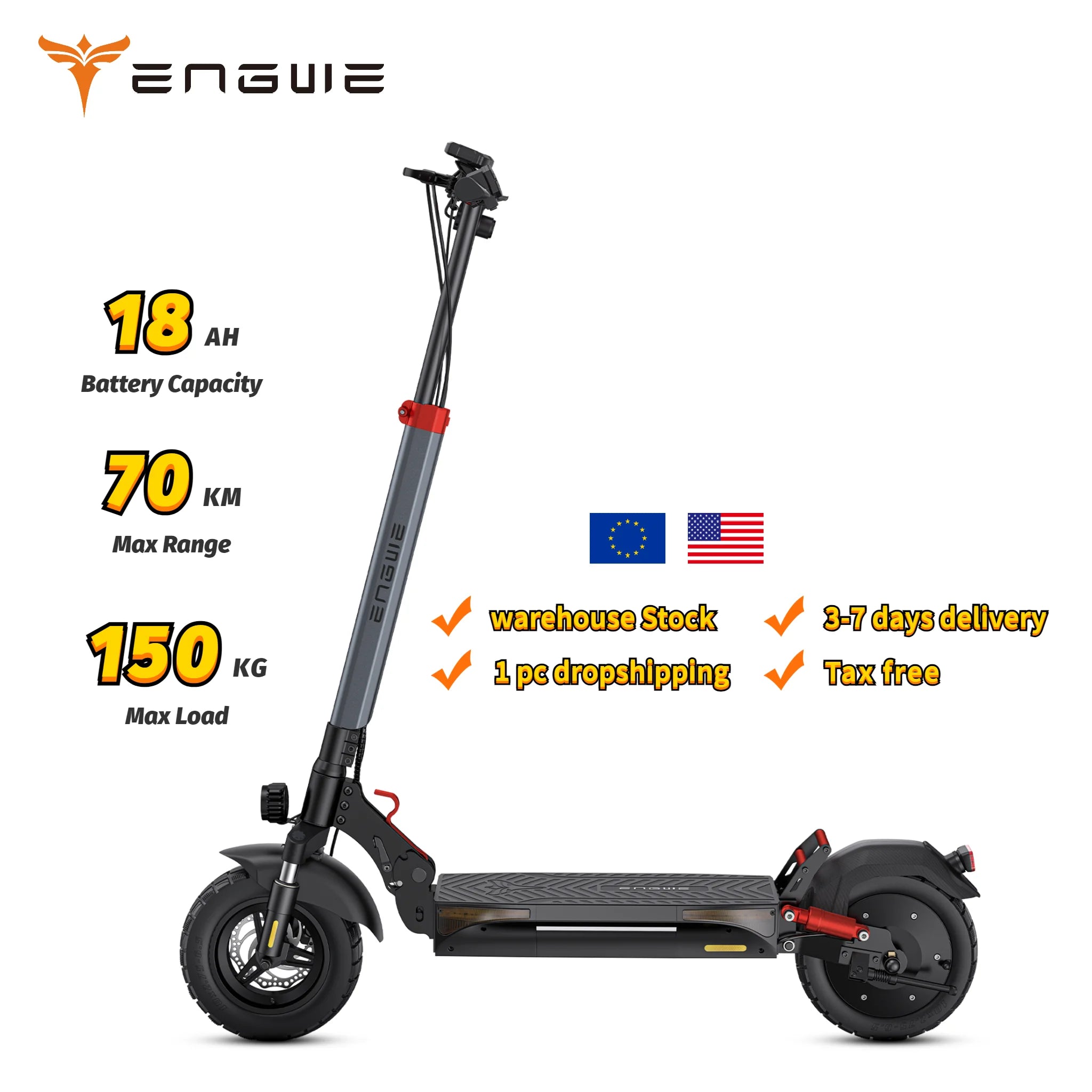 Trottinette électrique ENGWE Y600 pliable double moteur 250 W x 2, batterie 48 V 18 Ah, autonomie 60-80 km