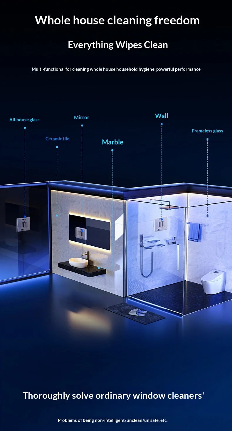 Robot nettoyeur de vitres automatique à double pulvérisation d'eau, planification intelligente, écran TFT