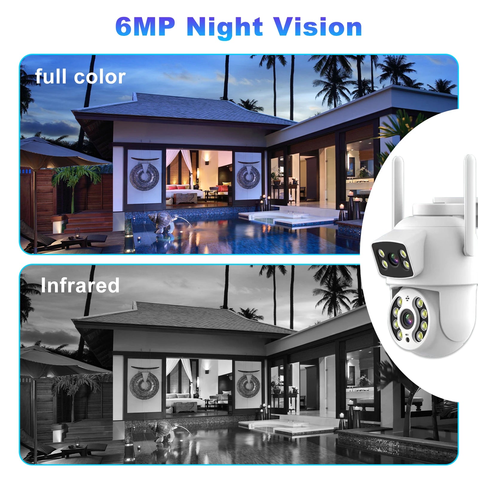 Mini caméra ampoule WiFi 6 MP, panoramique, intérieure, vision nocturne, carte TF