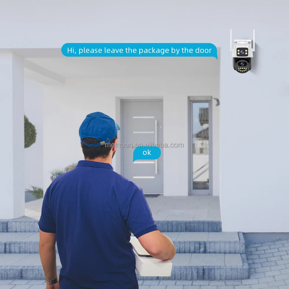 Caméra de sécurité IP PTZ 4K sans fil WiFi extérieur 8MP en stock, application ICSee, double objectif, caméra de surveillance WiFi domestique