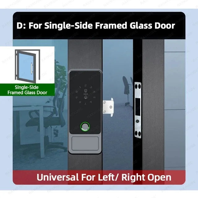 Serrure connectée Tuya Wifi pour porte en verre, déverrouillage par empreinte numérique, application, carte à puce ou mot de passe.