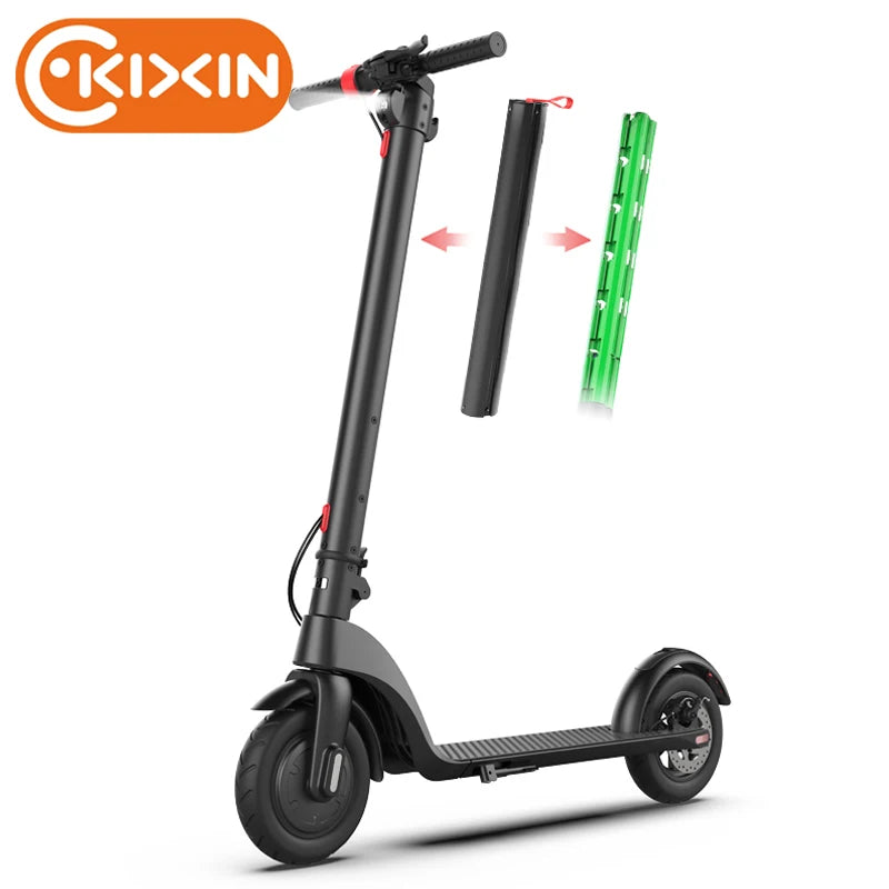 Trottinette électrique pliable KIXIN X7 avec batterie amovible, étanche, légère, 2 roues, éclairage LED, longue autonomie et application intelligente.