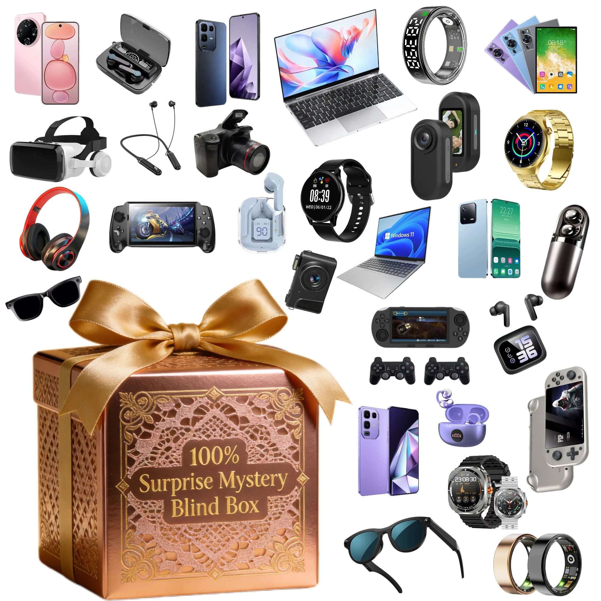 Coffret Mystère Premium Haute Valeur – 5 Pièces Électronique, Cadeau Noël Lucky