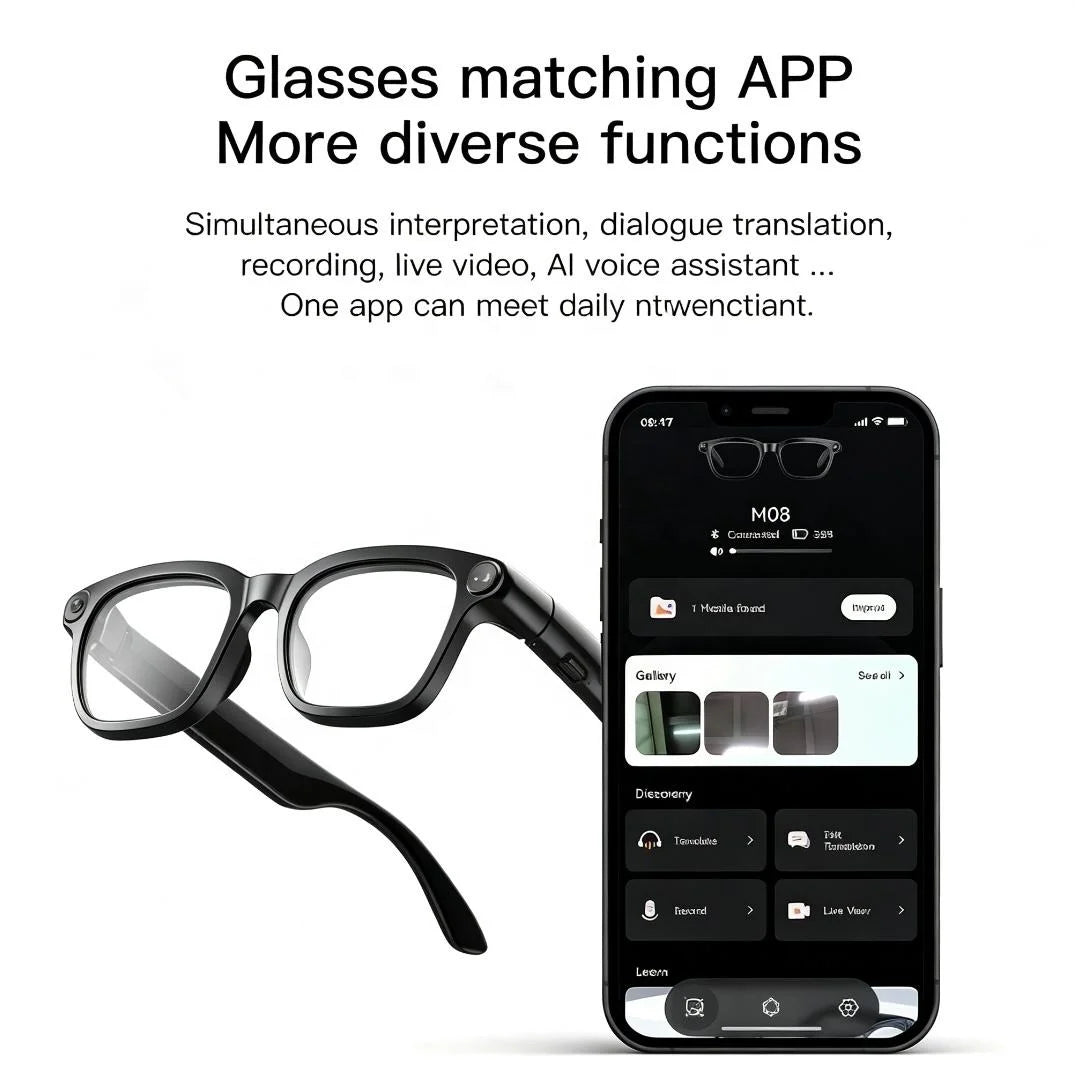 Lunettes IA M08 – Assistant Vocal, Musique, Photo & Vidéo | IP65