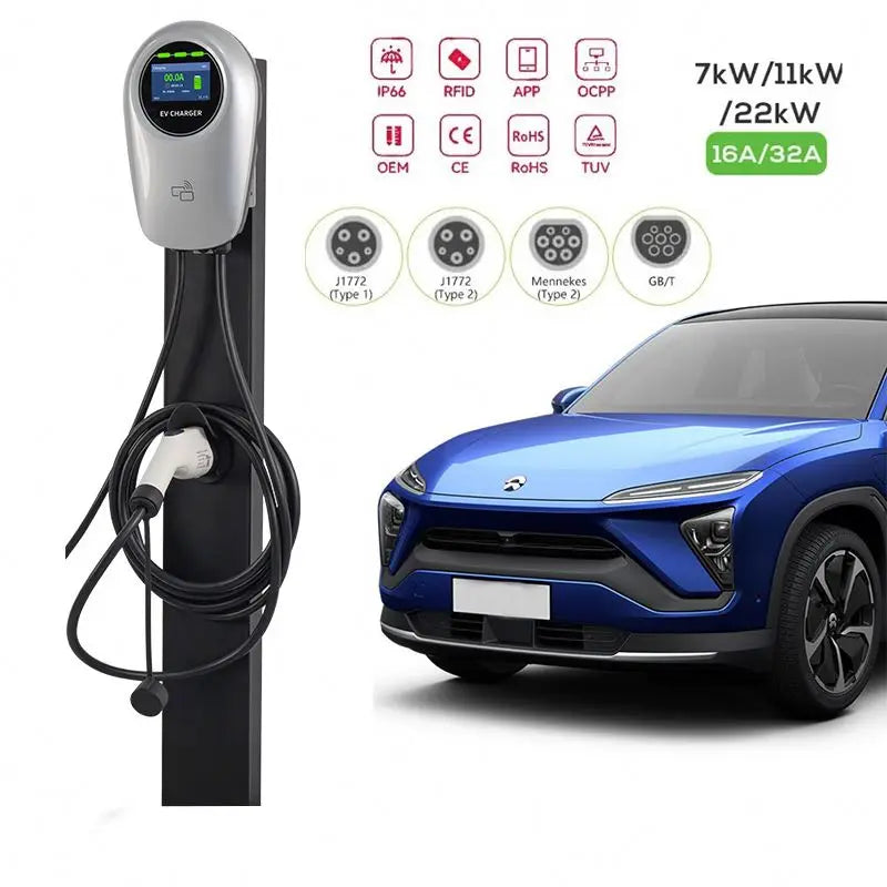 Borne de recharge commerciale ZHK pour véhicules électriques (CA) avec application multifonctionnelle, bouton RFID et chargeur triphasé 44 kW 400 V.