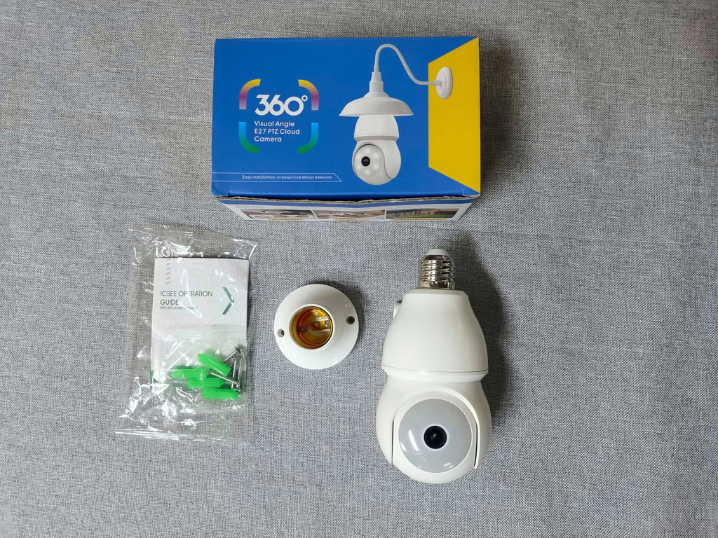 Caméra ampoule PTZ WiFi HIKWIFI, 360°, IP66, audio bidirectionnel, vision nocturne, iCSee
