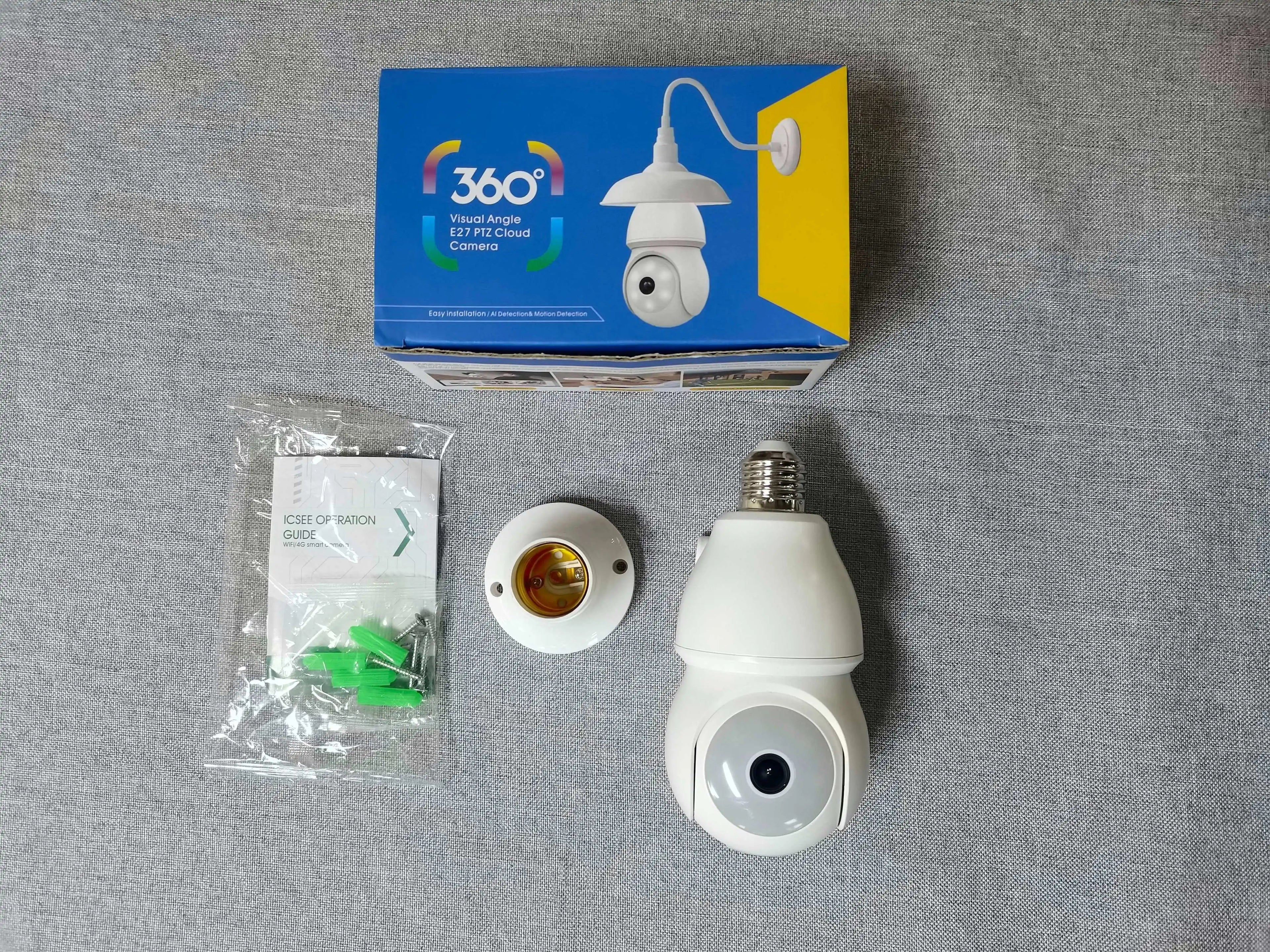 Caméra ampoule PTZ WiFi HIKWIFI, 360°, IP66, audio bidirectionnel, vision nocturne, iCSee