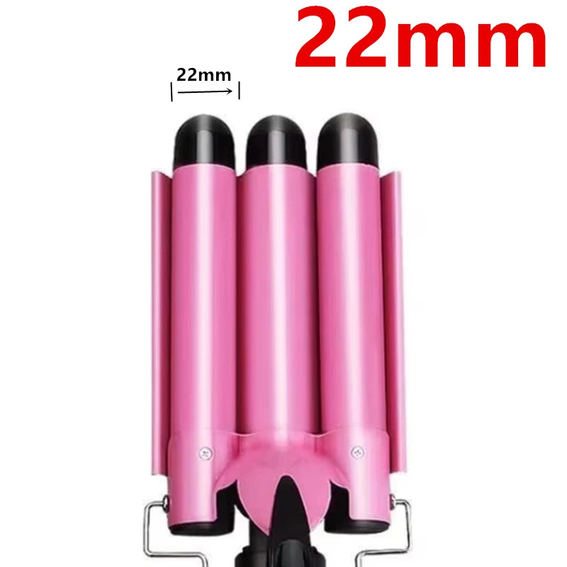 Fer à boucler magique 3-en-1 à triple boucleur avec logo personnalisé, en céramique PTC et à 3 cylindres, pour usage domestique.