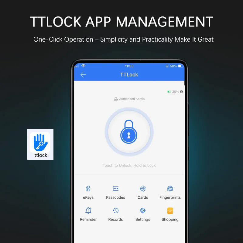 Serrure connectée Dapiyang A77, WiFi, Tuya/TTlock, empreinte/carte/code/app, sonnette intégrée