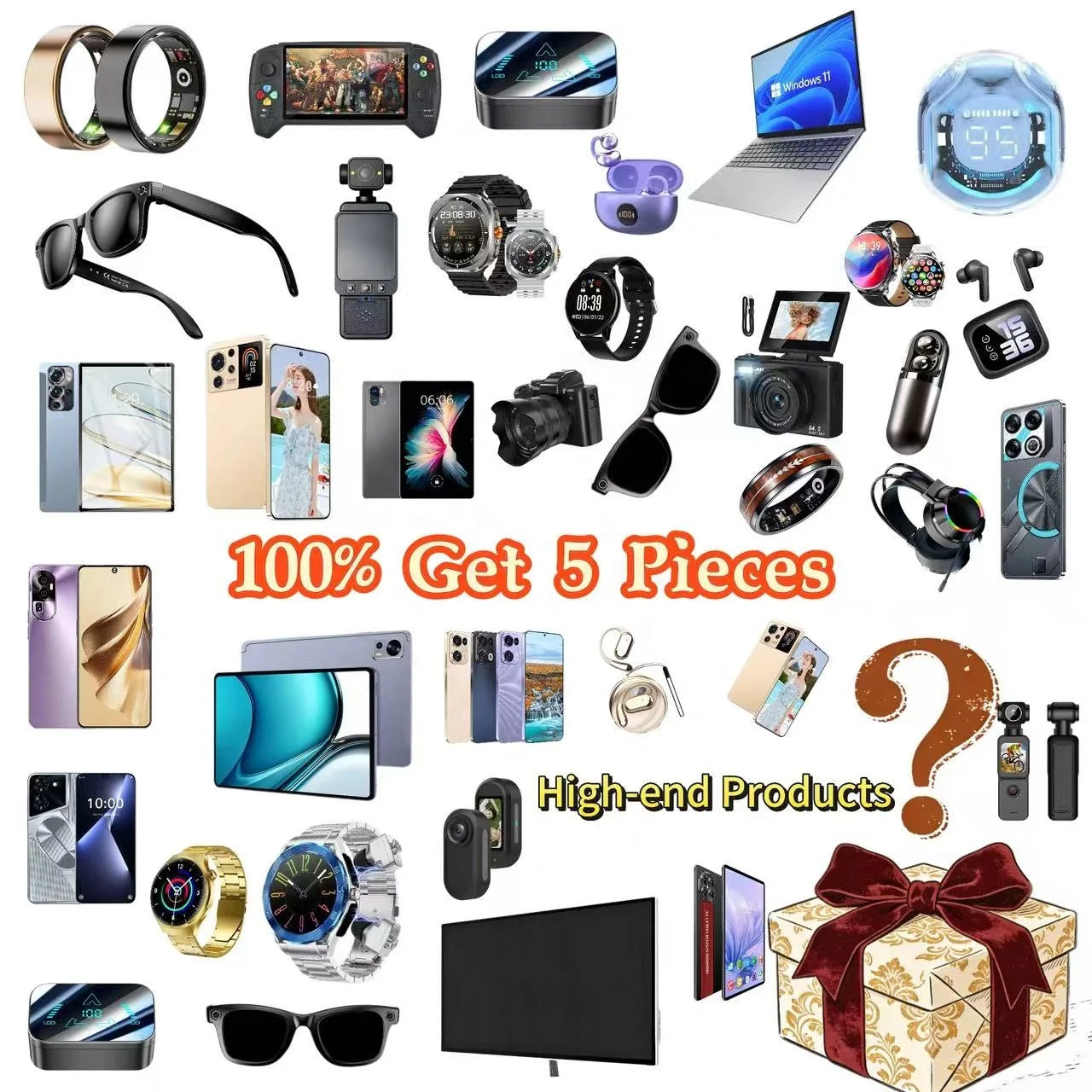 Coffret Mystère Électronique Avancée – 5 Pièces : Montre, Téléphone 5G, Écouteurs Surprise